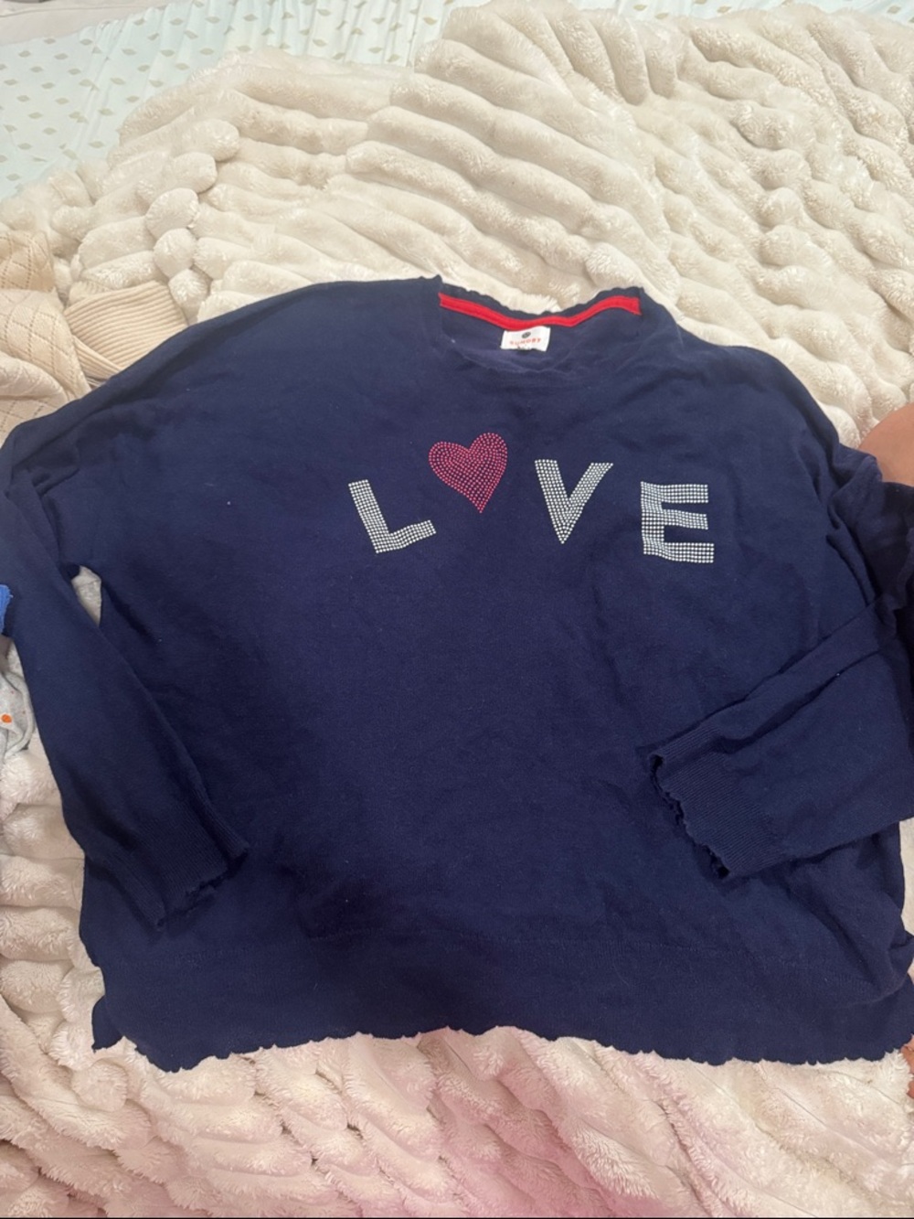 Sundry Navy Long-Sleeve 'LOVE' Top with Pink Heart